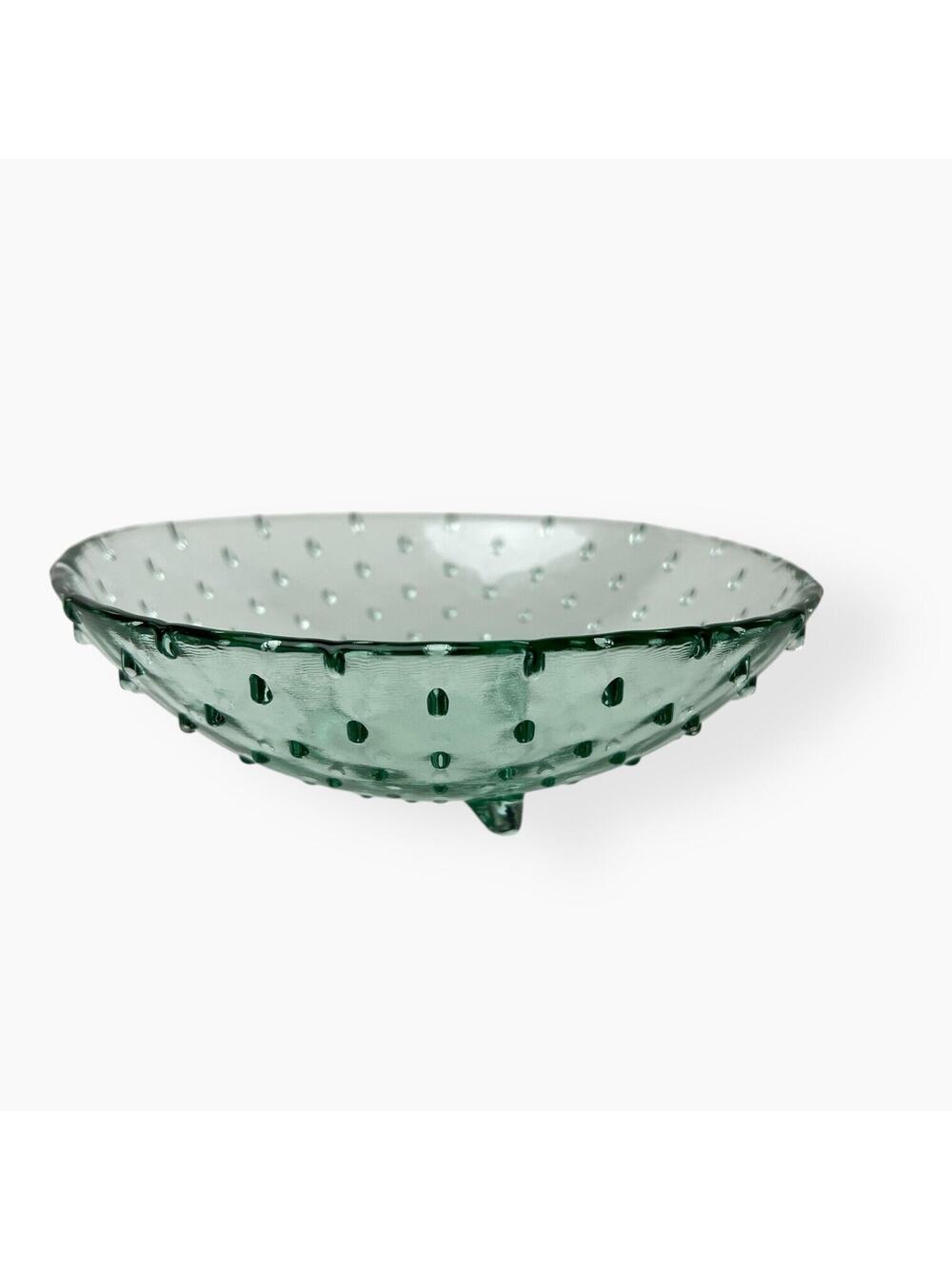 Green Hobnail Glass Serving Bowl Footed Small 8 Inch Vintage